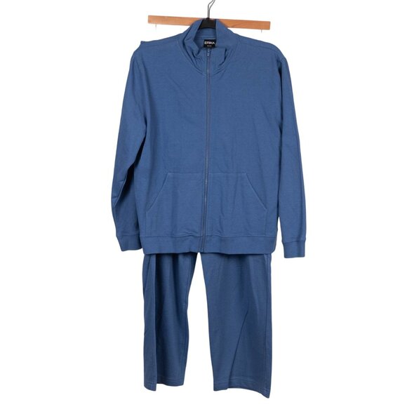 Erika Jogger Set Womens PXL 2 Piece Blue Cotton Zip Jacket Elastic Waist Pants - Picture 1 of 8